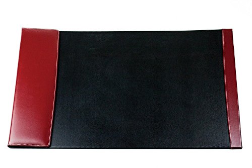 DELMON VARONE - Personalisierbare Schreibtischunterlage mit Klappleiste inkl. Block und Kalender 2024, Cambridge Top Grain Leder schwarz/rot, Rutschfeste Schreibunterlage abwaschbar, 66 x 43 cm von DELMON VARONE - FINE LEATHERGOODS MADE IN GERMANY