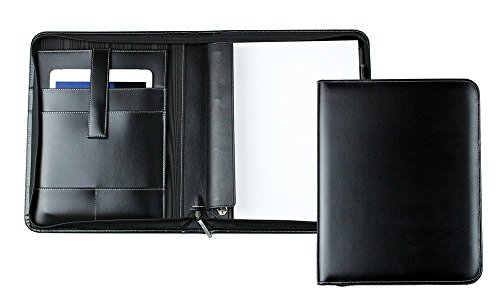 DELMON VARONE - Personalisierbare Tablet Schreibmappe DIN A4 Cambridge Top Grain Leder schwarz, Businessmappe mit Ringbuch, Notizblock und Stiftschlaufe, Echtleder Ringbuchmappe mit Reißverschluss von DELMON VARONE - FINE LEATHERGOODS MADE IN GERMANY