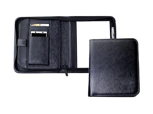DELMON VARONE - Personalisierbare Tablet und Smartphone Schreibmappe DIN A5 aus Premium Manhattan Leder schwarz, Organizer Geschäftsmappe mit Notizblock, Stiftschlaufe, Steckfächer & Reißverschluss DELMON VARONE - Personalisierbare Tablet und Smartphone Schreibmappe DIN A5 aus Premium Manhattan Leder schwarz, Organizer Geschäftsmappe mit Notizblock, Stiftschlaufe, Steckfächer & Reißverschluss von DELMON VARONE - FINE LEATHERGOODS MADE IN GERMANY