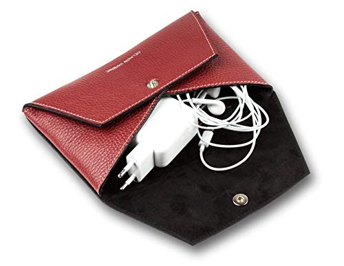 DELMON VARONE - Personalisierbare Universal Zubehörtasche Soft Grain Leder Rot klein, Kabel Zubehör Tasche kompatibel mit iPad, Tablet, MacBook, Notebook & Laptop, Organizer für Netzteil & Ladekabel von DELMON VARONE - FINE LEATHERGOODS MADE IN GERMANY