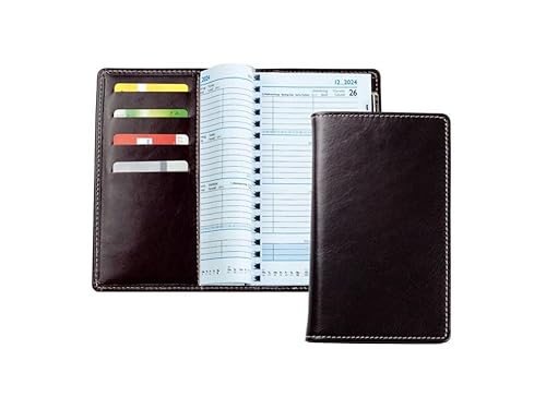 DELMON VARONE - Personalisierbarer Taschenkalender 2024 Anilin Leder braun - Organizer Wochenplaner (1 Woche 2 Seiten) - Terminplaner Kalender mit Wochenansicht, Spiralbindung & Stiftschlaufe von DELMON VARONE - FINE LEATHERGOODS MADE IN GERMANY