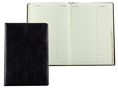 DELMON VARONE - Personalisierbares Adressbuch DIN A5 gebunden mit A-Z Register in Vintage Anilin Leder schwarz - Telefonbuch mit leicht wattiertem Hardcover Einband und alphabetischem Telefonregister von DELMON VARONE - FINE LEATHERGOODS MADE IN GERMANY