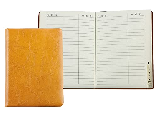 DELMON VARONE - Personalisierbares Adressbuch DIN A6 gebunden mit A-Z Register Anilin Leder braun - Telefonbuch klein mit leicht wattiertem Hardcover Einband & alphabetischem Telefonregister von DELMON VARONE - FINE LEATHERGOODS MADE IN GERMANY