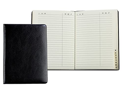 DELMON VARONE - Personalisierbares Adressbuch DIN A6 gebunden mit A-Z Register Anilin Leder schwarz - Telefonbuch klein mit leicht wattiertem Hardcover Leder-Einband & alphabetischem Telefonregister von DELMON VARONE - FINE LEATHERGOODS MADE IN GERMANY