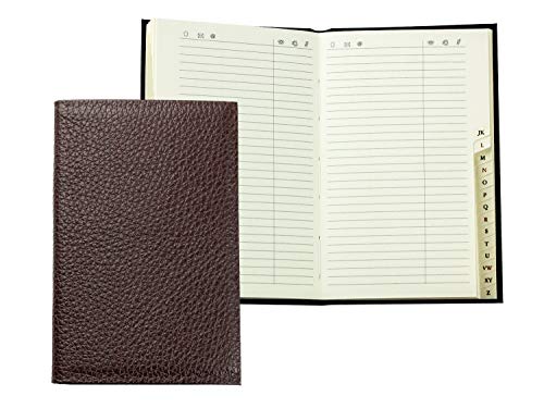 DELMON VARONE - Personalisierbares Adressbuch DIN A7 gebunden mit A-Z Register Soft Grain Premium Leder braun, Mini Echtleder Telefonbuch im Hardcover Einband & alphabetischem Telefonregister klein von DELMON VARONE - FINE LEATHERGOODS MADE IN GERMANY