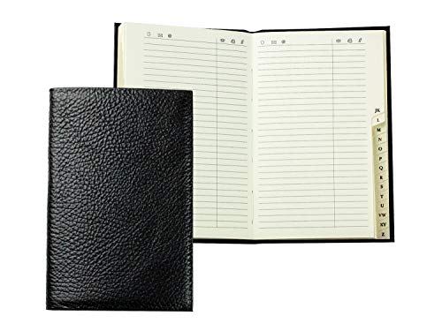 DELMON VARONE - Personalisierbares Adressbuch DIN A7 gebunden mit A-Z Register Soft Grain Premium Leder schwarz, Mini Taschen Telefonbuch im Hardcover Einband & alphabetischem Telefonregister von DELMON VARONE - FINE LEATHERGOODS MADE IN GERMANY