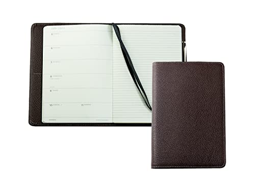 DELMON VARONE - Personalisierbares Kalenderbuch 2025 DIN A5 Soft Grain Leder braun - Organizer Terminplaner (1 Woche 1 Seite) - Buchkalender im Ledereinband - Notizbuch Kalender mit Stiftschlaufe von DELMON VARONE - FINE LEATHERGOODS MADE IN GERMANY