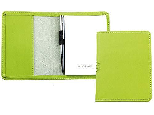 DELMON VARONE - Personalisierbares Notizblock Etui DIN A7 aus „EcoAppleLeather“ in Grün, Recycling Öko Apfel Leder Reporterblock mit Mini Kugelschreiber, Stiftschlaufe, Einschubfach und Notizblöcke DELMON VARONE - Personalisierbares Notizblock Etui DIN A7 aus „EcoAppleLeather“ in Grün, Recycling Öko Apfel Leder Reporterblock mit Mini Kugelschreiber, Stiftschlaufe, Einschubfach und Notizblöcke von DELMON VARONE - FINE LEATHERGOODS MADE IN GERMANY