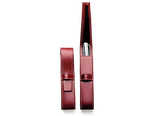 DELMON VARONE - Personalisierbares Schreibgeräte Etui Cambridge Top Grain Leder Rot, Echtleder Stifteetui mit Verschlusslasche für 1 Schreibgerät, Federetui für hochwertige Kugelschreiber & Füller von DELMON VARONE - FINE LEATHERGOODS MADE IN GERMANY