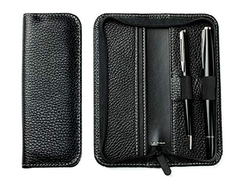 DELMON VARONE - Personalisierbares Schreibgeräte Etui aus Soft Grain Leder schwarz, Echtleder Stifteetui mit Reißverschluss für 2 Schreibgeräte, Federetui für hochwertige Kugelschreiber & Füller von DELMON VARONE - FINE LEATHERGOODS MADE IN GERMANY