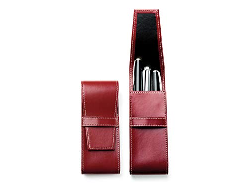 DELMON VARONE - Personalisierbares Schreibgeräteetui Cambridge Top Grain Leder Rot, Echtleder Stifteetui mit Verschlusslasche für 3 Schreibgeräte, Etui für hochwertige Kugelschreiber, Stifte & Füller von DELMON VARONE - FINE LEATHERGOODS MADE IN GERMANY