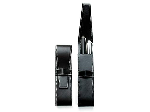DELMON VARONE - Personalisierbares Schreibgeräteetui Cambridge Top Grain Leder Schwarz, Echtleder Stifteetui mit Verschlusslasche für 2 Schreibgeräte, Lederetui für hochwertige Kugelschreiber & Stifte von DELMON VARONE - FINE LEATHERGOODS MADE IN GERMANY