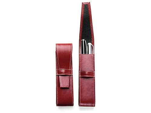 DELMON VARONE - Personalisierbares Schreibgeräteetui Premium Cambridge Top Grain Leder Rot, Echtleder Stifteetui mit Verschlusslasche für 2 Schreibgeräte, Etui für hochwertige Kugelschreiber & Stifte von DELMON VARONE - FINE LEATHERGOODS MADE IN GERMANY