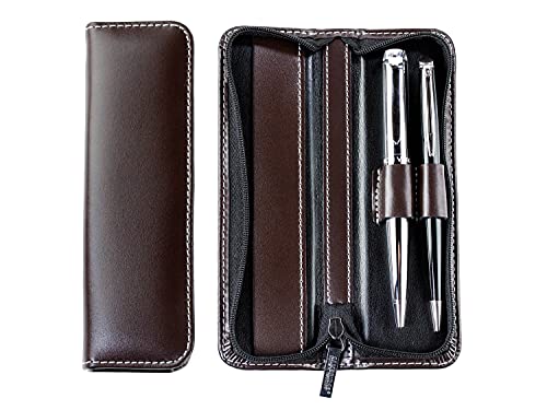 DELMON VARONE - Schreibgeräte Etui Premium Cambridge Top Grain Leder Braun - Echtleder Stifteetui mit Reißverschluss für 2 Schreibgerät - Federmäppchen Federetui für Kugelschreiber oder Bleistift von DELMON VARONE - FINE LEATHERGOODS MADE IN GERMANY