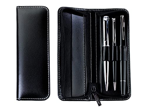 DELMON VARONE - Schreibgeräteetui Cambridge Top Grain Leder Schwarz - Echtleder Stifteetui mit Reißverschluss für 3 Schreibgeräte - Federmäppchen Lederetui für hochwertige Kugelschreiber & Stifte DELMON VARONE - Schreibgeräteetui Cambridge Top Grain Leder Schwarz - Echtleder Stifteetui mit Reißverschluss für 3 Schreibgeräte - Federmäppchen Lederetui für hochwertige Kugelschreiber & Stifte von DELMON VARONE - FINE LEATHERGOODS MADE IN GERMANY