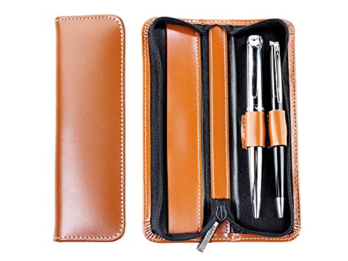 DELMON VARONE - Schreibgeräteetui Premium Cambridge Top Grain Leder Braun - Stifte Etui mit Reißverschluss für 2 Schreibgerät - Federmäppchen Schreibetui mit Gravur & Namen für Kugelschreiber von DELMON VARONE - FINE LEATHERGOODS MADE IN GERMANY