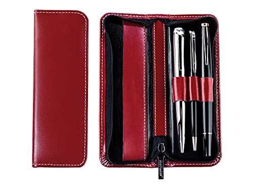 DELMON VARONE - Schreibgeräteetui Premium Cambridge Top Grain Leder Rot - Echtleder Stifteetui mit Reißverschluss für 3 Schreibgeräte - Federmäppchen Etui für hochwertige Kugelschreiber & Stifte von DELMON VARONE - FINE LEATHERGOODS MADE IN GERMANY