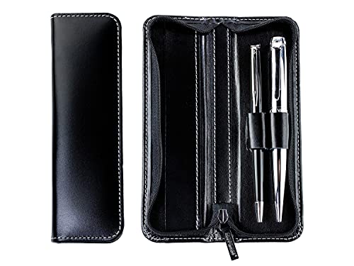 DELMON VARONE - Schreibgeräteetui Premium Cambridge Top Grain Leder Schwarz - Stifteetui für Erwachsene mit Reißverschluss für 2 Schreibgerät - Federmäppchen Etui für Kugelschreiber, Füller oder Stift von DELMON VARONE - FINE LEATHERGOODS MADE IN GERMANY