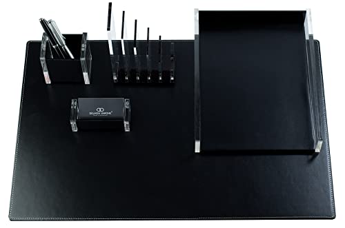 DELMON VARONE - Schreibtischset 5-teilig XXL aus Acryl & Leder Schwarz - Büro-Set mit Schreibunterlage, Briefablagekasten, Stifteköcher, Visitenkartenhalter & Briefständer - Schreibtisch Organizer Set DELMON VARONE - Schreibtischset 5-teilig XXL aus Acryl & Leder Schwarz - Büro-Set mit Schreibunterlage, Briefablagekasten, Stifteköcher, Visitenkartenhalter & Briefständer - Schreibtisch Organizer Set von DELMON VARONE - FINE LEATHERGOODS MADE IN GERMANY