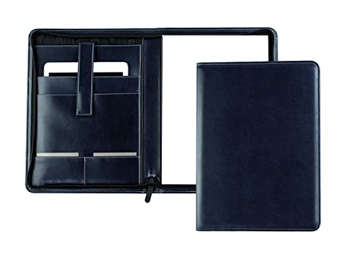 DELMON VARONE - Tablet Schreibmappe mit Reißverschluss inkl. Notizblock DIN A4 aus veganem Eco Kunstleder Blau - Organizer Konferenzmappe mit Stifthalter & Einsteckfach - Besprechungsmappe von DELMON VARONE - FINE LEATHERGOODS MADE IN GERMANY