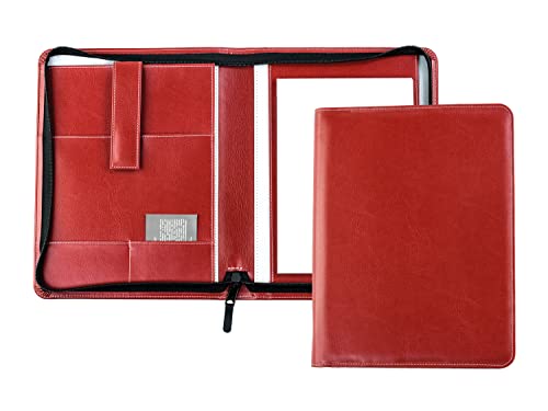 DELMON VARONE - Tablet Schreibmappe mit Reißverschluss inkl. Notizblock DIN A5 (50 Blatt) aus veganem Eco Kunstleder Rot - Organizer Konferenzmappe mit Stifthalter & Einsteckfach - Organisationsmappe von DELMON VARONE - FINE LEATHERGOODS MADE IN GERMANY