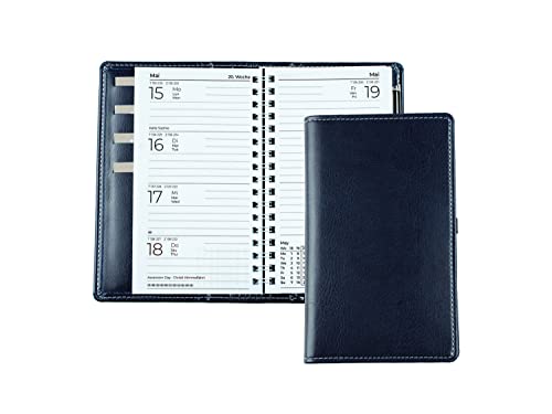 DELMON VARONE - Taschenkalender A6 2025 veganem Kunstleder blau - Organizer Terminplaner (1 Woche auf 2 Seiten) klein - Kalender mit Wochenübersicht & Spiralbindung - Wochenplaner (nachfüllbar) von DELMON VARONE - FINE LEATHERGOODS MADE IN GERMANY
