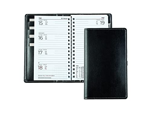 DELMON VARONE - Taschenkalender A6 2025 veganem Kunstleder schwarz - Organizer Terminplaner (1 Woche auf 2 Seiten) klein - Kalender mit Wochenübersicht & Spiralbindung - Wochenplaner (nachfüllbar) von DELMON VARONE - FINE LEATHERGOODS MADE IN GERMANY