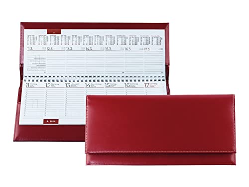 DELMON VARONE - Tischquerkalender 2024 Cambridge Top Grain Leder Rot - Tischkalender Quer 1 Woche auf 2 Seiten - Echtleder Wochenplaner Kalender - Büro & Schreibtisch Wochenkalender Organizer von DELMON VARONE - FINE LEATHERGOODS MADE IN GERMANY