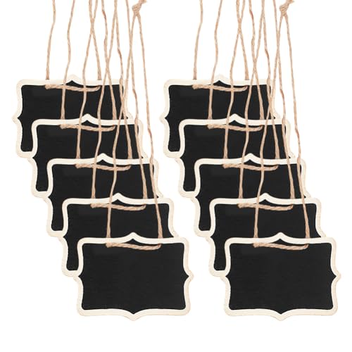 DELORIGIN 10 Stück Kleine Kreidetafel Zum Aufhängen Tafel Schiefer Dekanter Etikett 60x80mm Mini Holz Kreidetafel Etiketten Für Schnaps Dekanter Mit Schnur Zum Aufhängen Für Weinflaschen Zur Hochzeit von DELORIGIN