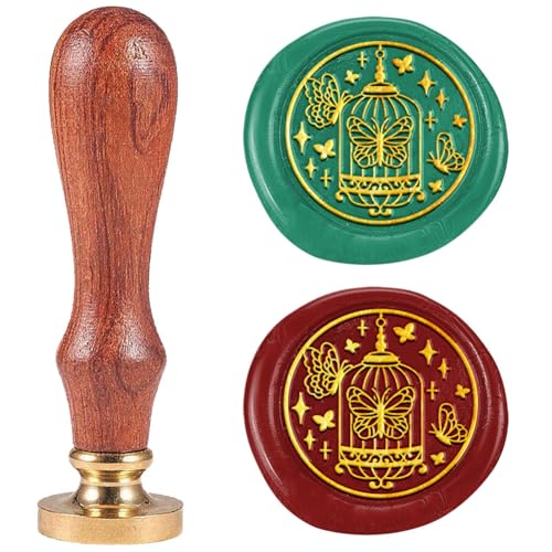 DELORIGIN Schmetterlingskäfig Wachssiegelstempel 25mm Siegelstempel Personalisiert Vintage Messingkopf Holzgriff Siegelwachsstempel Für Briefumschläge Einladungen Postkarten Geschenkverpackung Dekor DELORIGIN Schmetterlingskäfig Wachssiegelstempel 25mm Siegelstempel Personalisiert Vintage Messingkopf Holzgriff Siegelwachsstempel Für Briefumschläge Einladungen Postkarten Geschenkverpackung Dekor von DELORIGIN