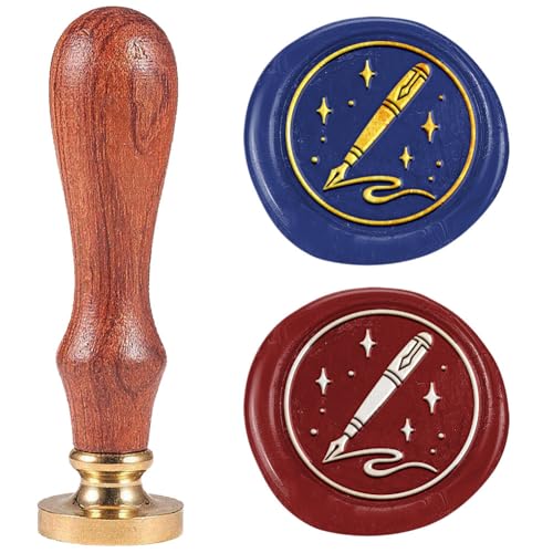 DELORIGIN Stift Wachs Siegel Stempel Siegelstempel In Sternform 25mm Abnehmbarer Messingkopf Mit Holzgriff Siegelstempel Siegelwachs Für Umschläge Grußkarten Studenten von DELORIGIN