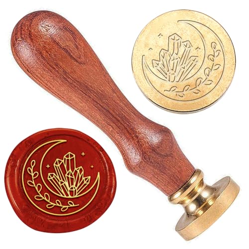 DELORIGIN Wachssiegel Stempel Mond Und Kristall 3D Geprägter Stempel Versiegelung Vintage Elegantes Abnehmbares Messingsiegel Holzgriff Hochzeitseinladungen Umschläge Geschenkverpackung 25mm von DELORIGIN