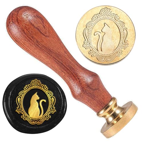 DELORIGIN Wachsstempel Spiegelkatze Wachssiegelstempel Katze 25mm Messingkopf Stempel Mit Holzgriff Retro Wachssiegelstempel Für Geschenkverpackungen Umschläge Karten Briefe Weinpakete Dekoration von DELORIGIN
