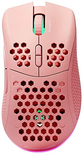 DELTACO GAMING PM80 Gaming-Maus Funk Optisch Pink 7 Tasten 4800 DPI Beleuchtet, Wiederaufladbar von DELTACO GAMING