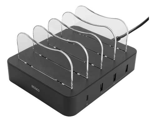 DELTACO Ladestation USB kompatibel 3 Ports USB-A + 1 Port USB-C (Sans Câble) (Noir) von DELTACO