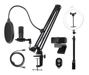 DELTACO Streaming-Kit, Mikrofon, Webcam, Ringlicht mit Tischhalterung von DELTACO