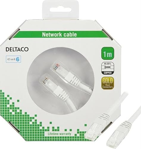 DELTACO TP-61V-K Netzwerkkabel 1m Cat6 U/UTP (UTP) weiß - Netzwerkkabel (1m, Cat6, U/UTP (UTP), RJ-45, RJ-45, Weiß) von DELTACO
