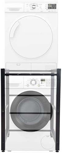 DELUKE® Waschmaschinengestell KAMED - Stahl, 105x75x62cm, Universal | Waschmaschinenregal Waschmaschinenuntergestell Zwischenbau Waschmaschine Trockner Zwischenbausatz Stapelbausatz | Schwarz von DELUKE