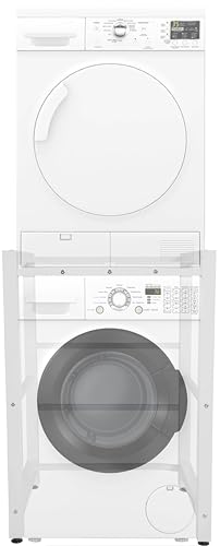DELUKE® Waschmaschinengestell KAMED - Stahl, 105x75x62cm, Universal | Waschmaschinenregal Waschmaschinenuntergestell Zwischenbau Waschmaschine Trockner Zwischenbausatz Stapelbausatz | Weiß von DELUKE