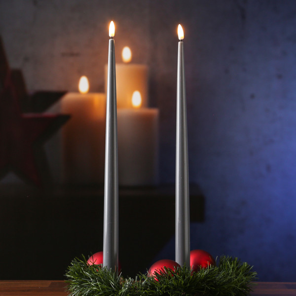 LED Stabkerzen ELLA - Echtwachs - realistische 3D Flamme - H: 38cm ... von DELUXE Homeart