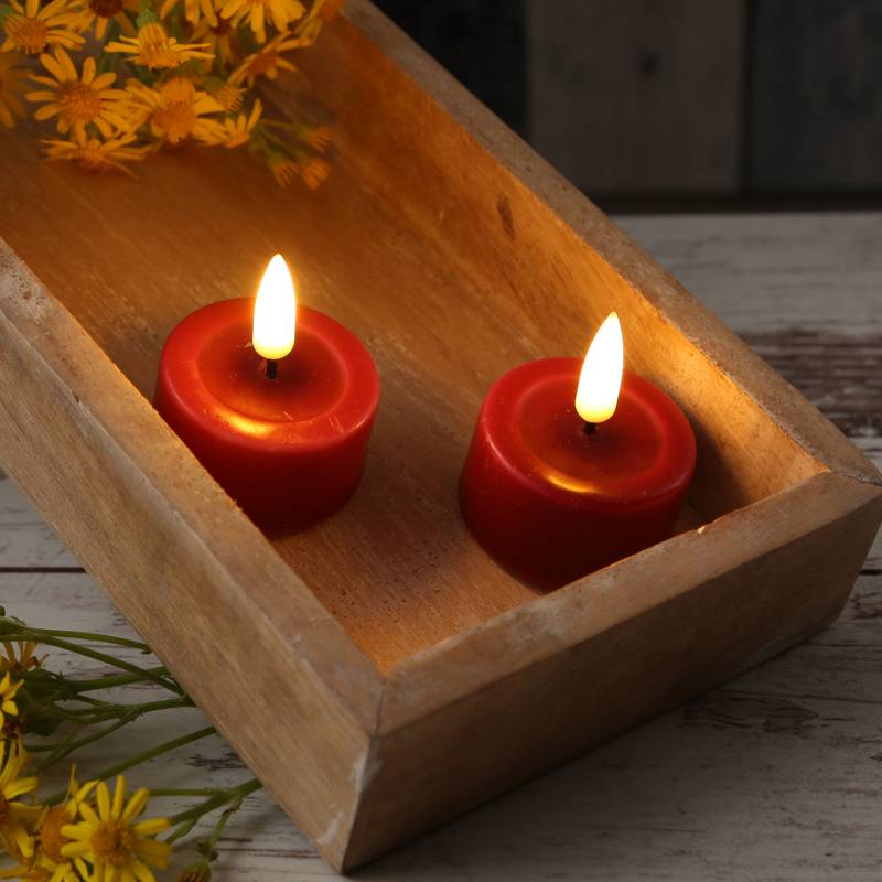 LED Teelichter MIA - realistische 3D Flamme - inkl. Batterien -D: 4,1cm - bordeauxrot - 2 Stk. von DELUXE Homeart