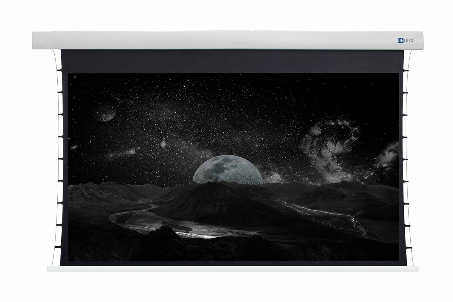 Motorleinwand DELUXX Cinema Tension Darkvision Kontrastleinwand - 92 Zoll (203 x 114 cm) Vorlauf 50 cm von DELUXX