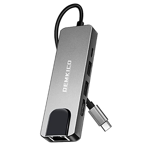 5 IN 1 USB C Adapter für MacBook Pro MacBook Air 2020/2019/2018 und weitere USB c Geräte, DEMKICO USB C Hub mit 4K HDMI, 100 Mbps Ethernet RJ45 LAN, 2 USB 3.0 und USB C PD Port von DEMKICO