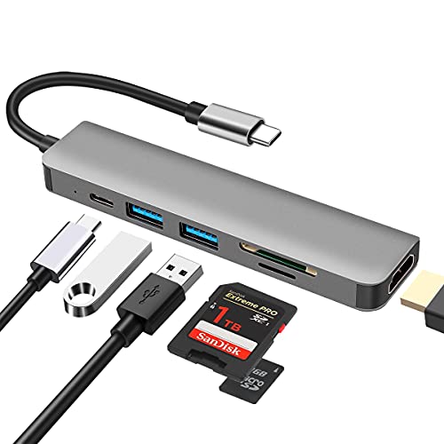 6 in 1 USB-C-Hub, DEMKICO Multiport Adapter mit 4K HDMI, SD/TF-Kartenleser, USB 3.0 & USB 2.0 Anschlüsse, Type C PD 100W Ladegerät für MacBook Pro/MacBook Air/Dell XPS und Anderen USB-C-Geräten von DEMKICO