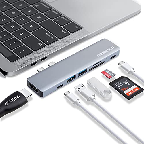 7 IN 2 USB C Hub für MacBook Pro MacBook Air, DEMKICO USB C Dock, MacBook Pro Adapter mit 4K HDMI, USB 3.0 & USB 2.0 Anschluss, SD/TF Kartenleser, Thunderbolt 3 (87W PD) und USB C Female Port von DEMKICO
