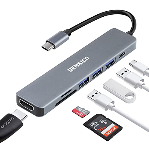 7 in 1 USB C Hub, DEMKICO Multiport USB C Adapter mit 4K HDMI, SD/TF-Kartenleser, 3 USB Anschlüsse, Type C PD 87W Ladegerät für MacBook Pro/MacBook Air/Dell XPS und Anderen USB-C-Geräten von DEMKICO
