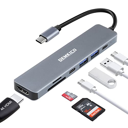 7 in 1 USB C Hub, DEMKICO USB C Adapter mit 4K HDMI, SD/TF Kartenleser, USB C Datenübertragungsanschluss, 2 USB Anschlüsse, Type C PD 87W Ladegerät für MacBook Pro/MacBook Air/Dell XPS und mehr von DEMKICO