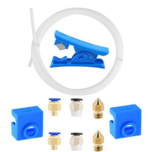 Upgrade 3D-Druckerkit Teflonschlauch PTFE mit 2 Stück PC4-M6 Schnellmontage, 2 Stück 0.4mm Extruder Drucker Düse und 2 Stück geraden pneumatischen Fitting Push für Ender 3/3 Pro/5/CR-10/10S von DEMON KILLER