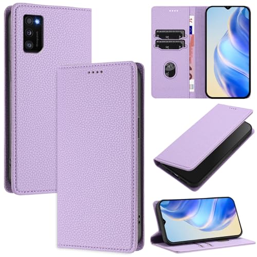 DENDICO Handyhülle für Samsung Galaxy A41 Hülle, PU Leder Klapphülle mit RFID-Blockierung, Stoßfeste Magnetische Schutzhülle für Samsung A41, Violett von DENDICO
