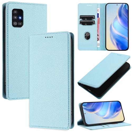 DENDICO Handyhülle für Samsung Galaxy A51 4G Hülle, PU Leder Klapphülle mit RFID-Blockierung, Stoßfeste Magnetische Schutzhülle für Samsung A51 4G, Blau von DENDICO